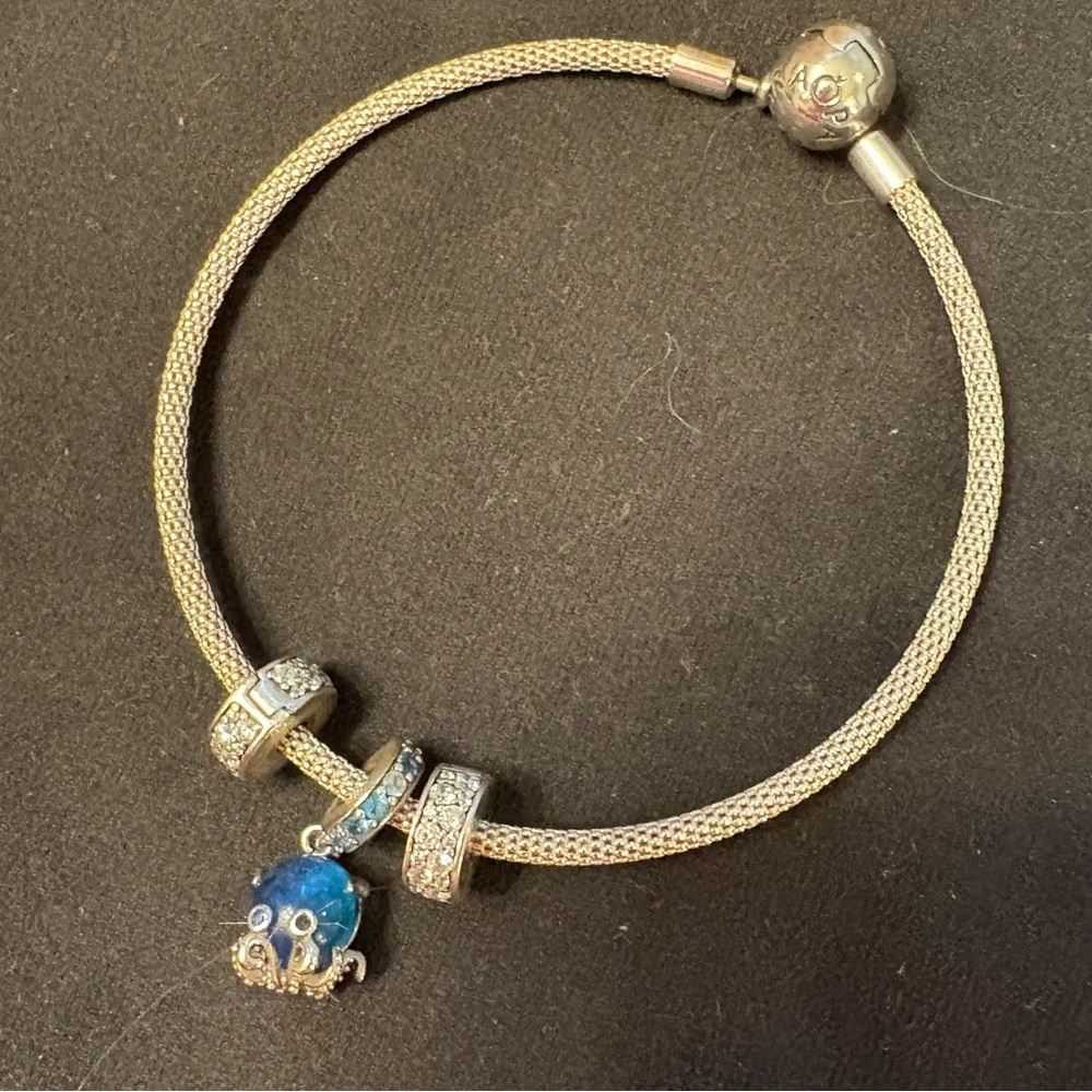 Pandora Bangle with Blue Octopus Charm